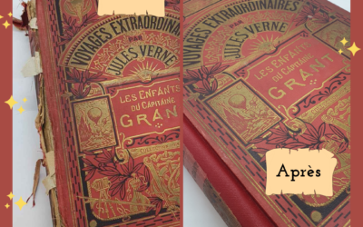 Travaux de restauration sur une reliure d’éditeur – Jules Verne